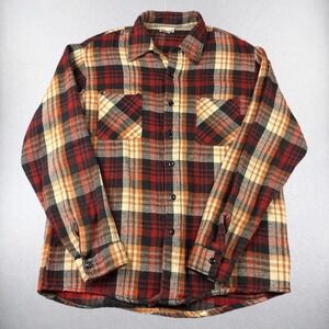 Sears Fieldmaster Flannel Mens Large Tall Red Orange Plaid Button Down Shirt